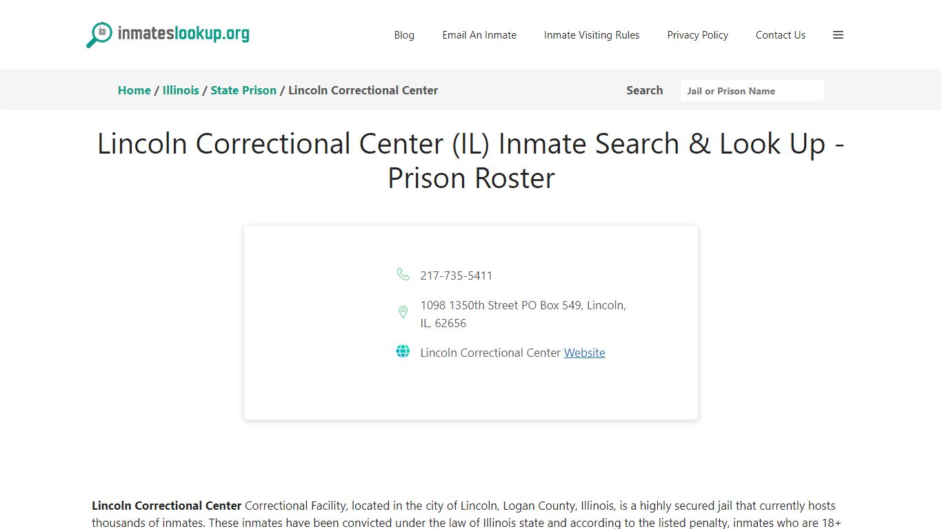 Lincoln Correctional Center (IL) Inmate Search & Look Up - Prison Roster