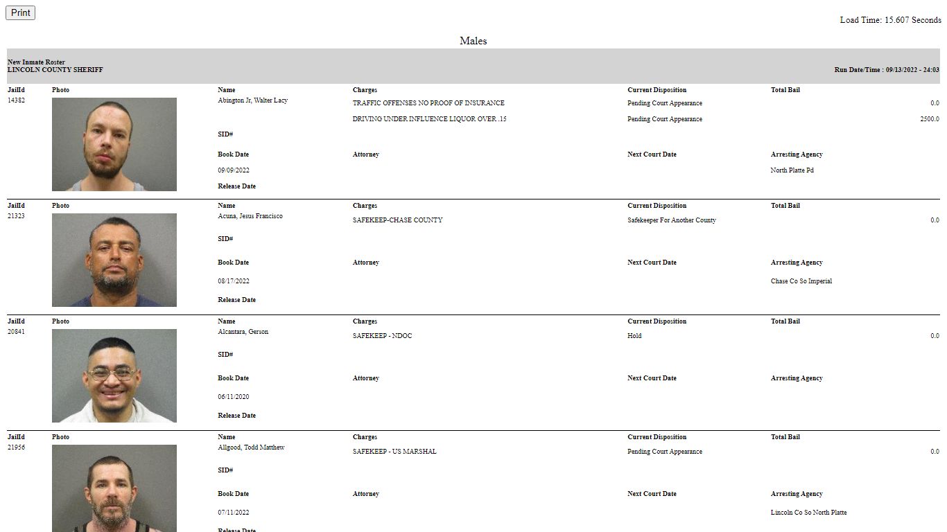 Lincoln County Sheriff - New Inmate Roster