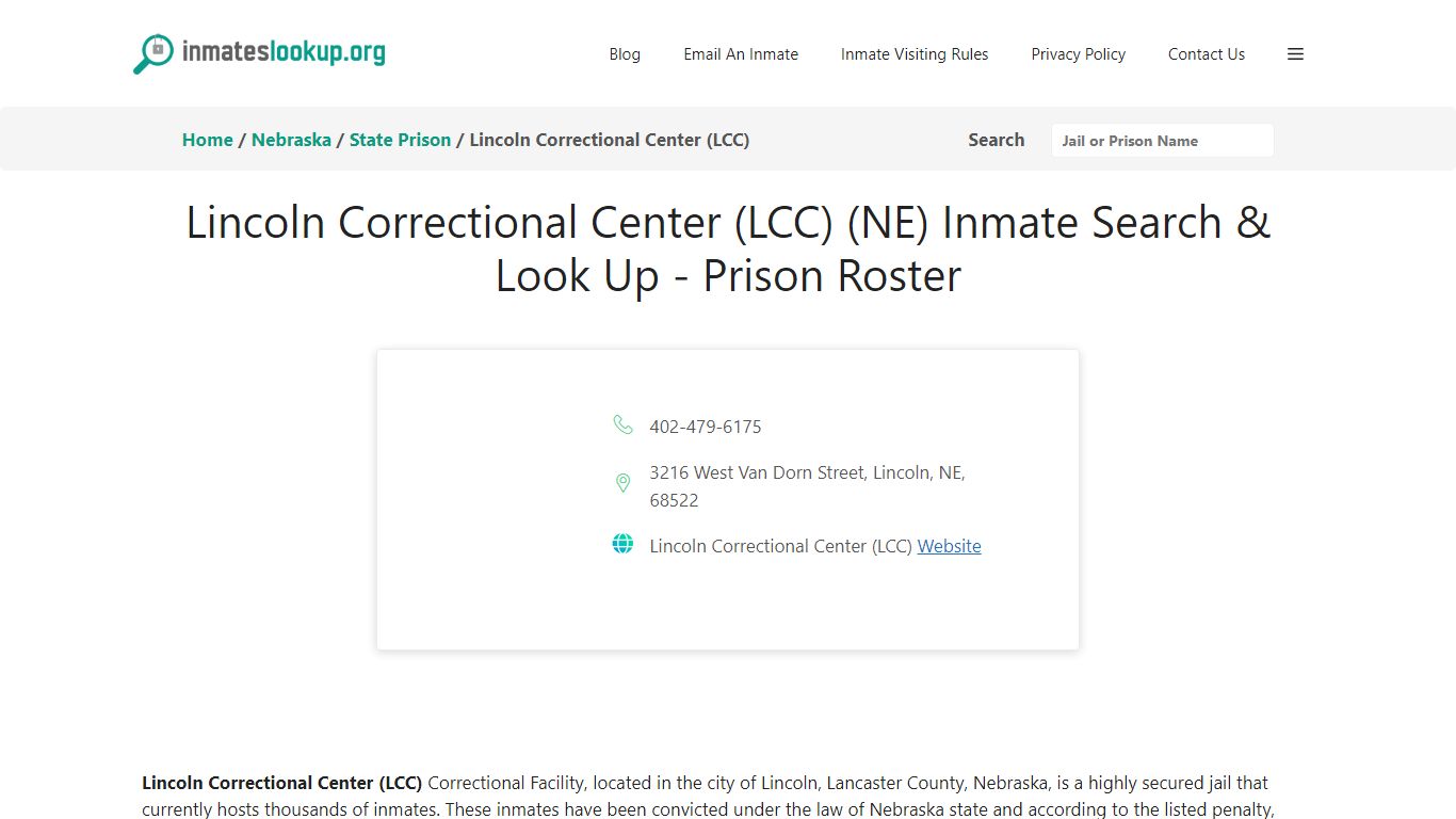 Lincoln Correctional Center (LCC) (NE) Inmate Search & Look Up - Prison ...